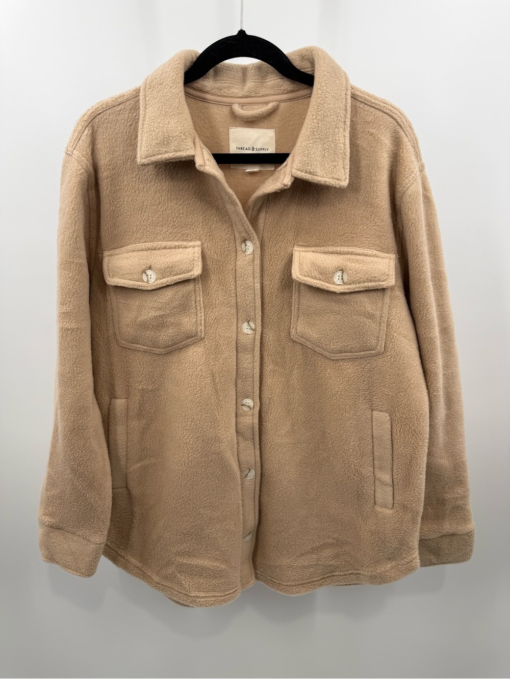 Thread & Supply Plaid Polar Fleece Shacket Button Front Utility Jacket Size M
